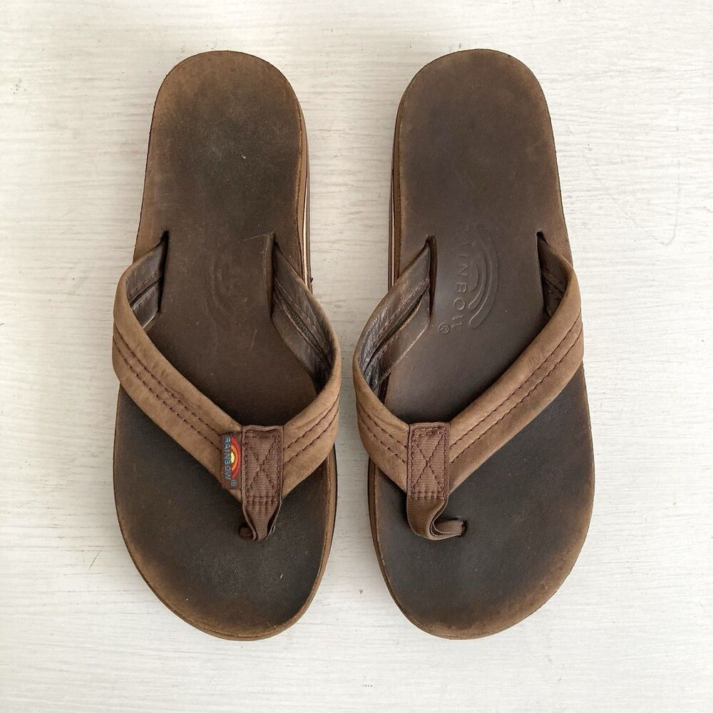 Rainbow Flip Flops Premier Leather Double Layer Sandals Slip On Mens S 7.5-8.5
